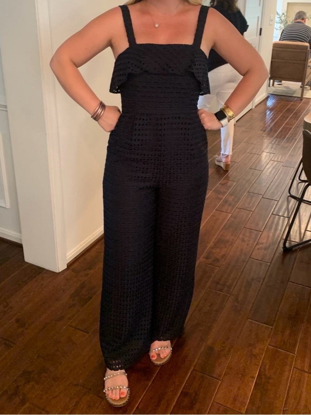 ANTONIO MELANI Navy Crocheted Wide-Leg Jumpsuit